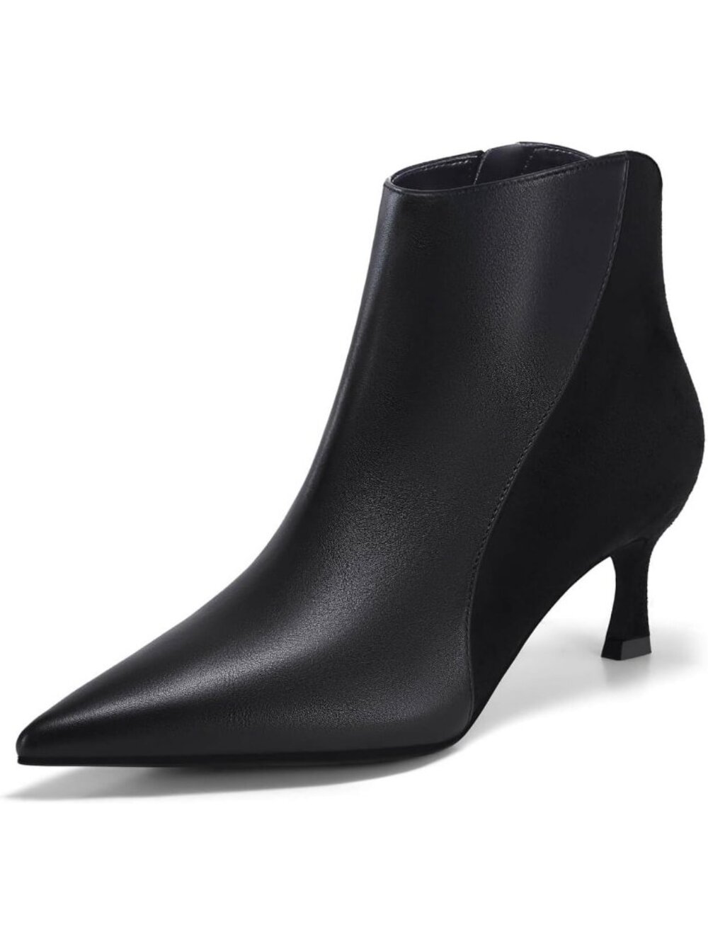 Women's Black Kitten Heel Ankle Boots Pointed Toe Side Zipper Booties Shoes